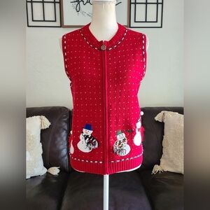 Charter‎ Club 100% Wool Zip-Up Ugly Christmas Sweater Vest Size P/M Snowman